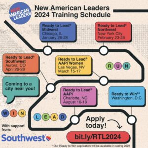 New American Leaders logo with a list of all training dates, locations, and application information.
